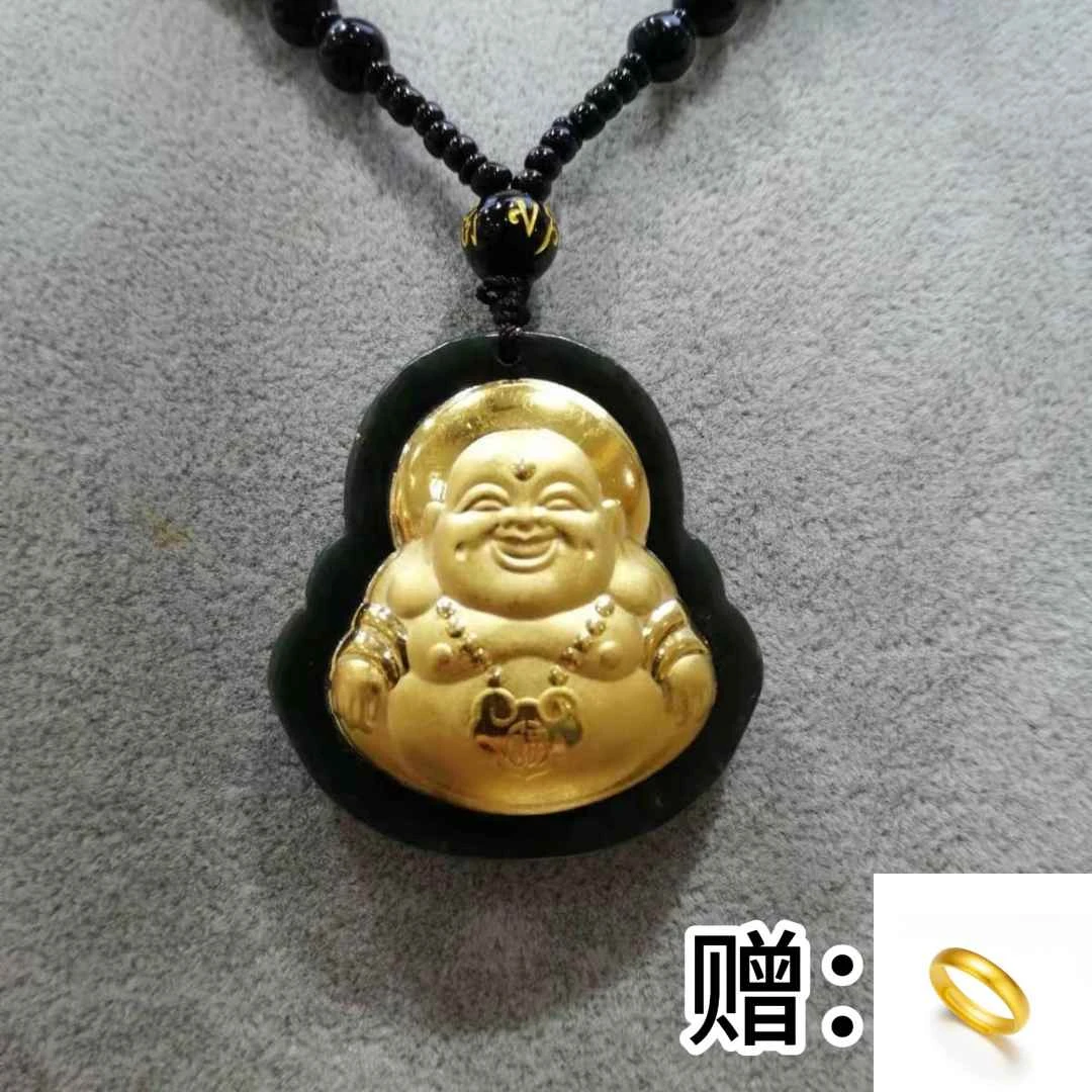 【刚总推荐】足金镶嵌和田玉大肚弥勒佛公吊坠