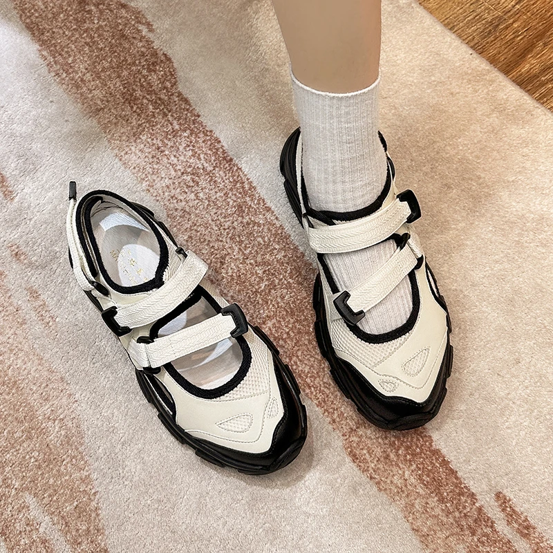 松糕厚底内增高魔术贴镂空网纱老爹凉鞋小码休闲运动鞋313233新款