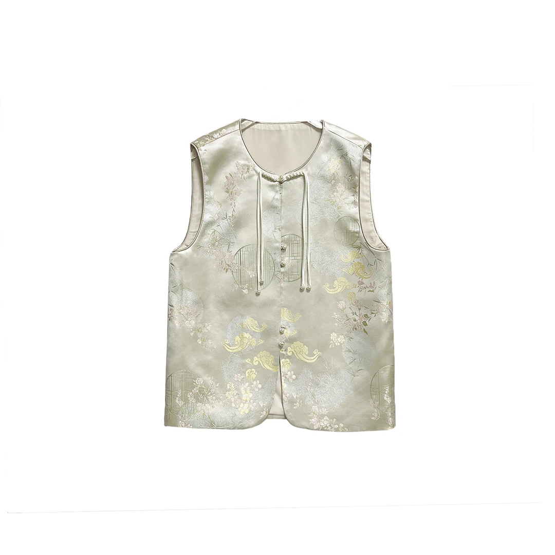 春季新款上衣新中式提花刺绣盘扣文艺国风马夹12151