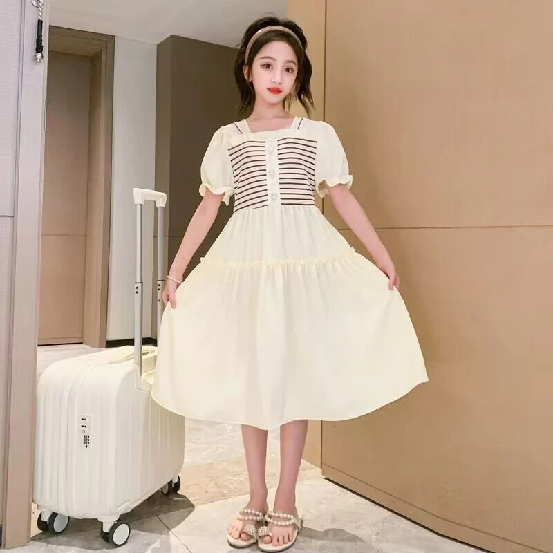 【昀轩】女大童裙子洋气连衣裙夏季新款儿童小香风拼接连衣裙