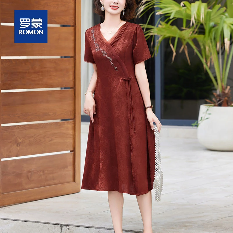 罗蒙新中式妈妈夏装连衣裙2025新款中老年女装高档国风气质中长裙