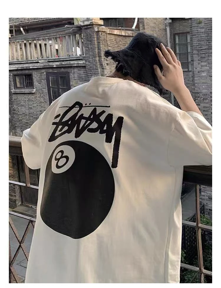 （801-910）现货纯棉休闲情侣夏季半袖宽松潮流印花