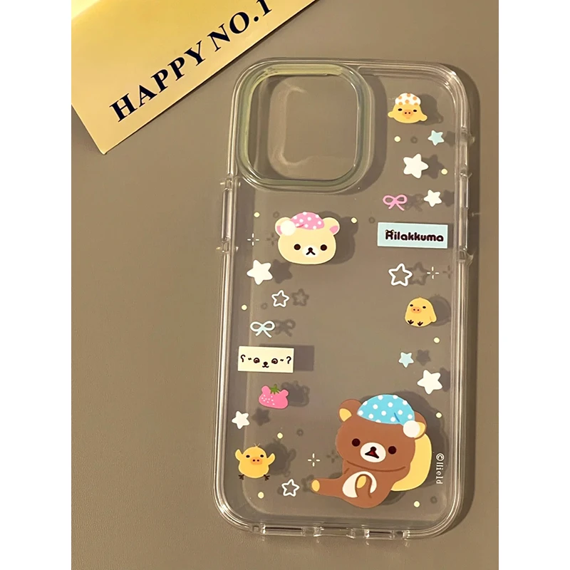 星星睡帽轻松熊适用苹果16/15手机壳iPhone13套华为vivo小米oppo