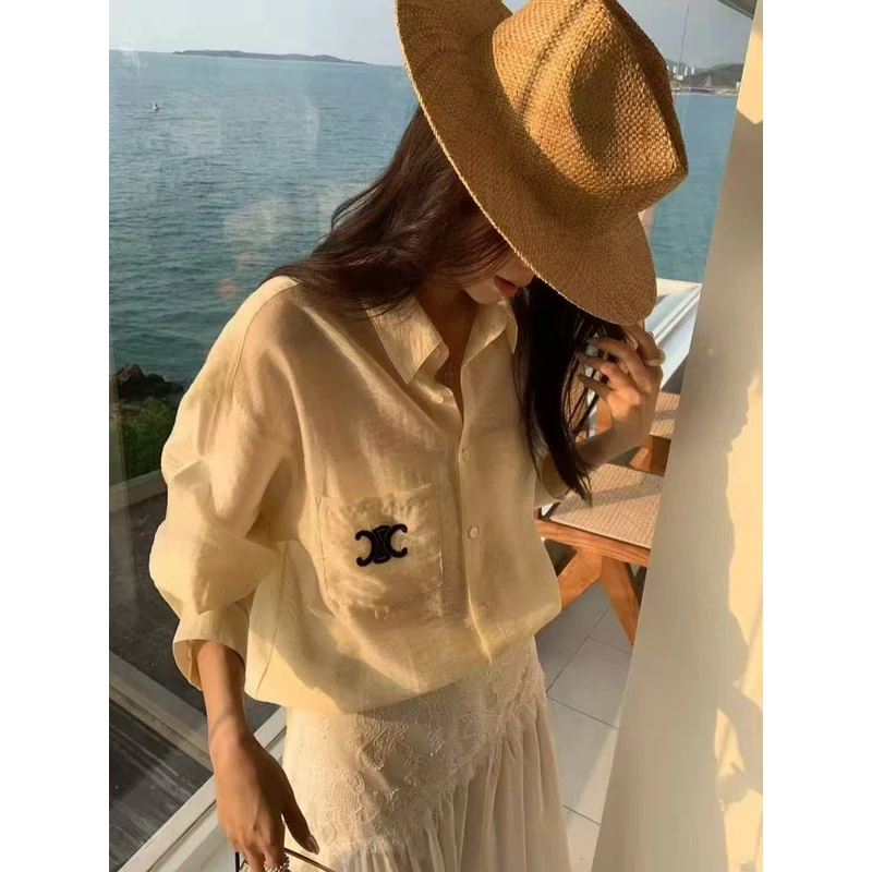 夏季刺绣高级感防晒衬衫女透气开衫上衣-2559