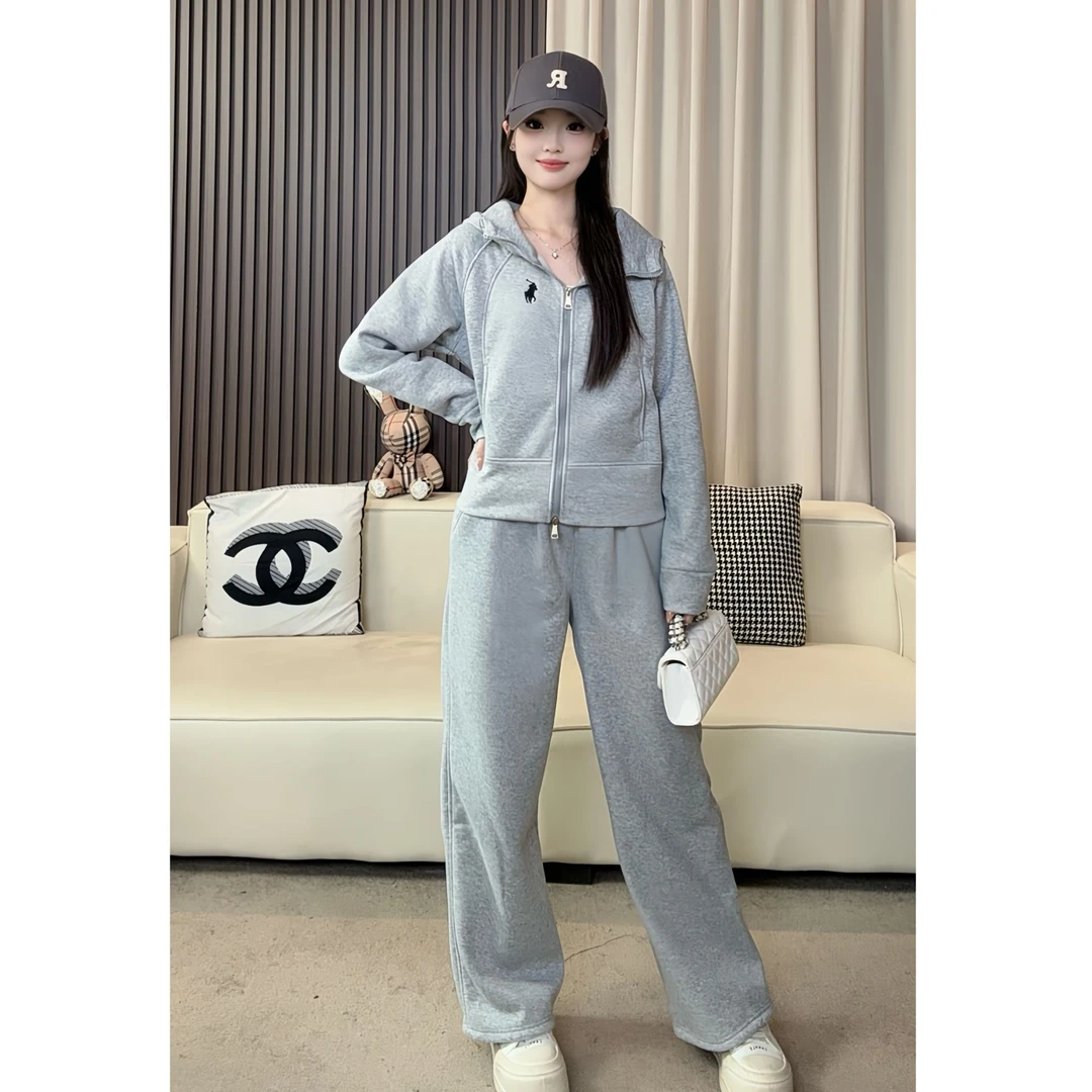 【加绒加厚】新款套装休闲时尚运动百搭开衫外套窄版阔腿裤套装