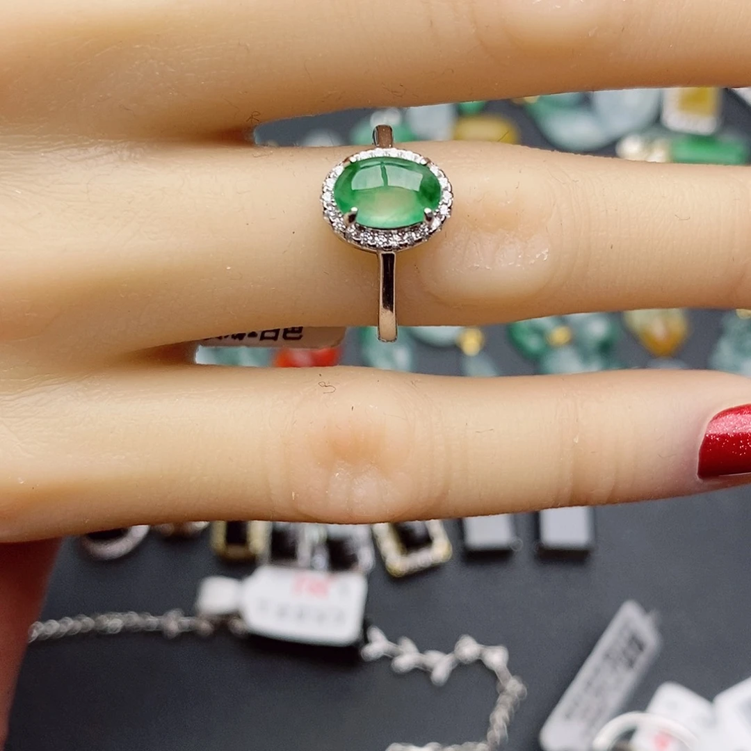 翡翠戒指银S925镶嵌潞*甲戒指