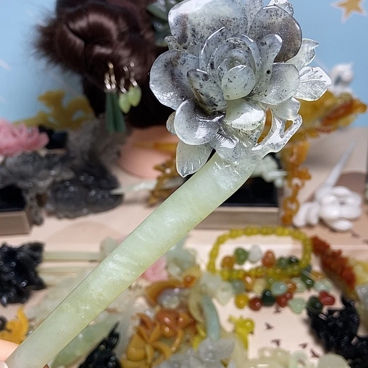 蛇纹石玉未镶嵌发饰发簪