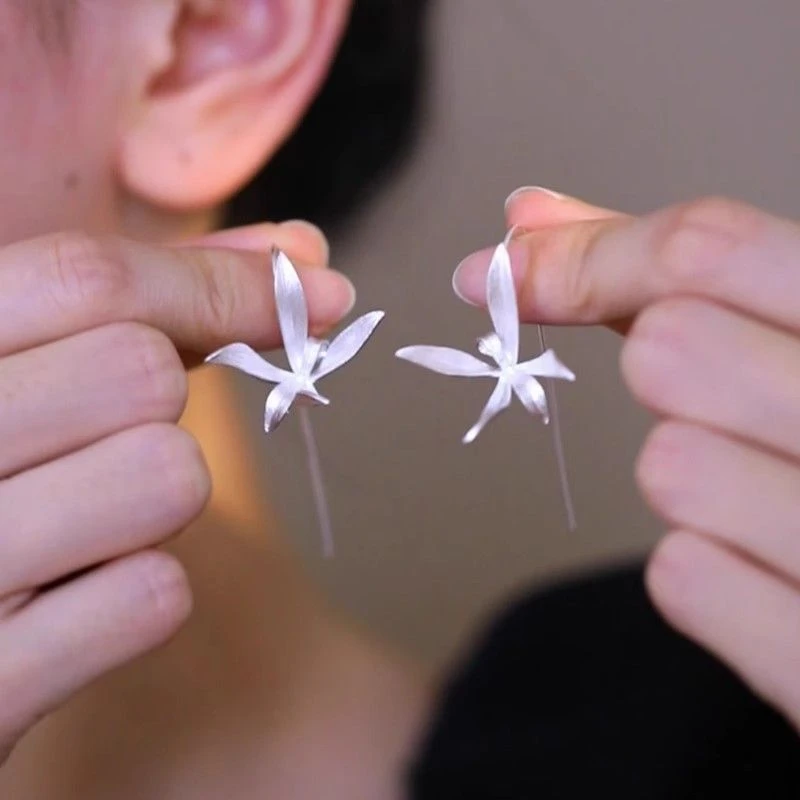 合金耳饰 A257气质清冷感鸢尾花耳环女新中式花朵耳饰8316