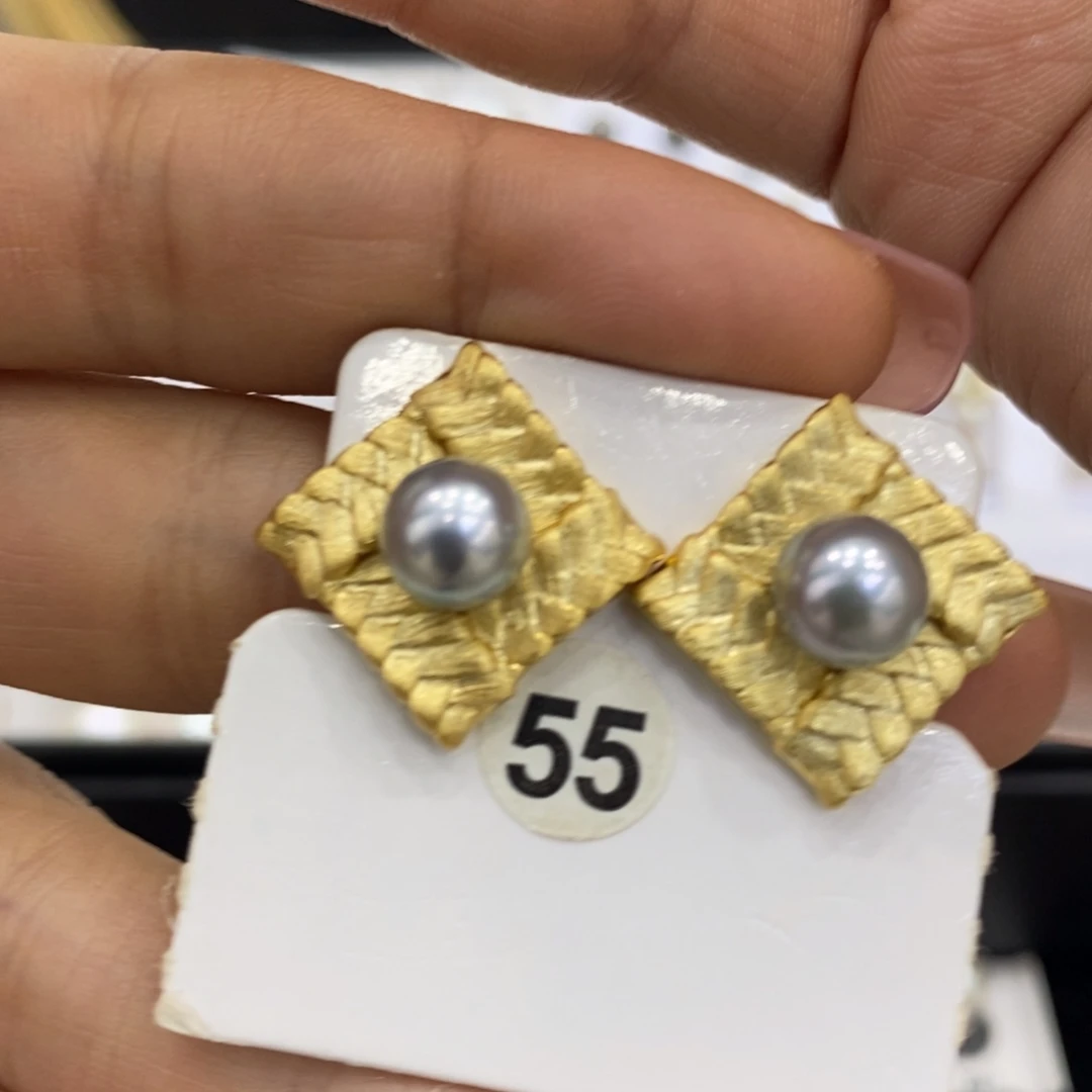 耳饰银S925镀金镶嵌海水珍珠