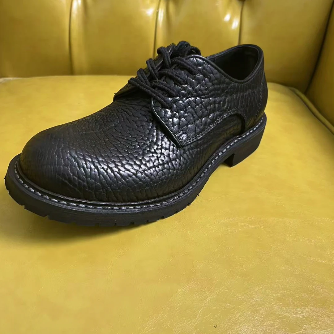 皮鞋中跟固特异休闲皮鞋德比鞋时尚爸爸鞋正装厚底真皮