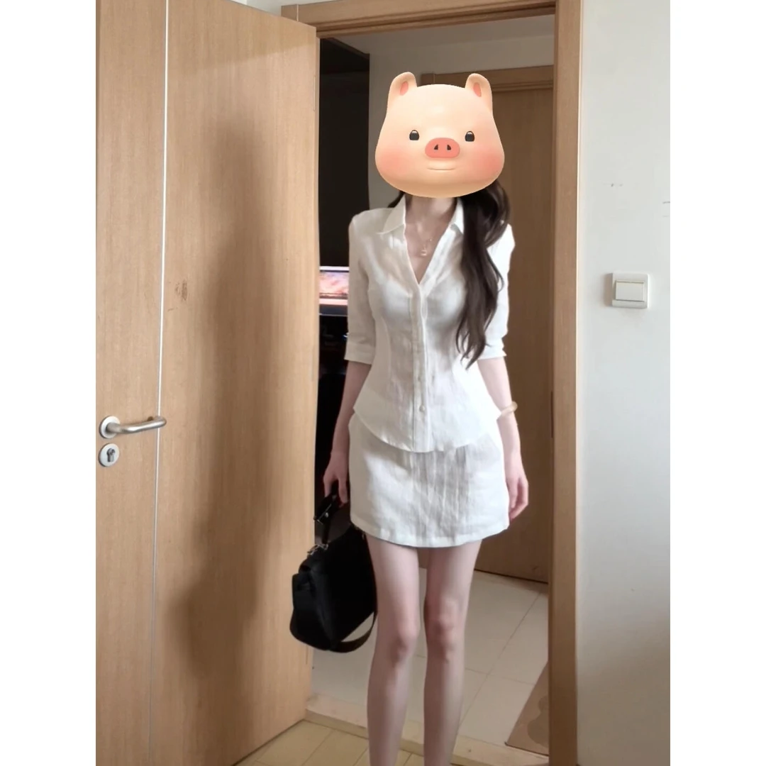 极简风通勤套装女修身气质上衣巨好看的夏装一整套新款洋气半身裙