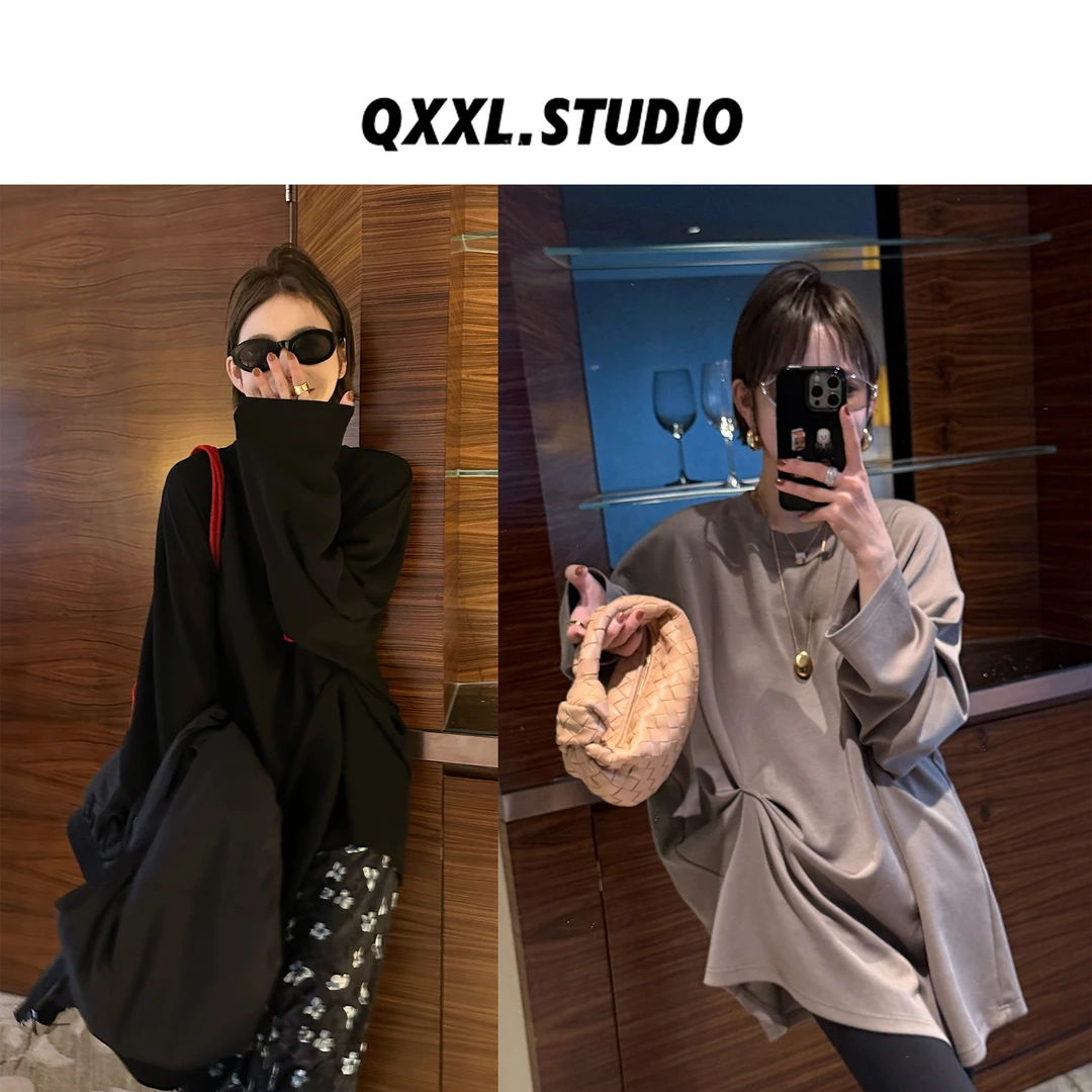 邱小小丽呀 秋季新款纯色圆领长袖卫衣慵懒百搭宽松大版套头上衣