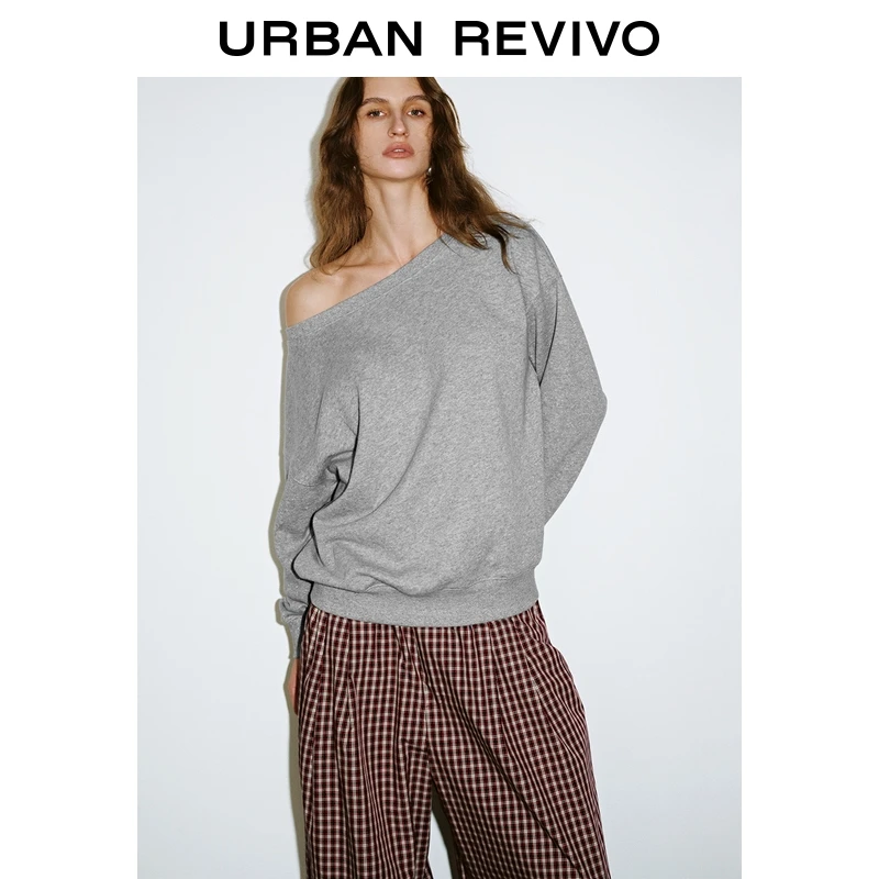 UR2026春季新款女装时尚简约休闲格雷系宽松卫衣UWJ450122