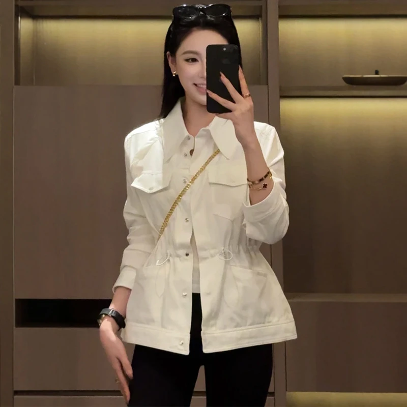 休闲轻熟风气质翻领收腰外套女2025春季新款轻奢高级时尚百搭上衣