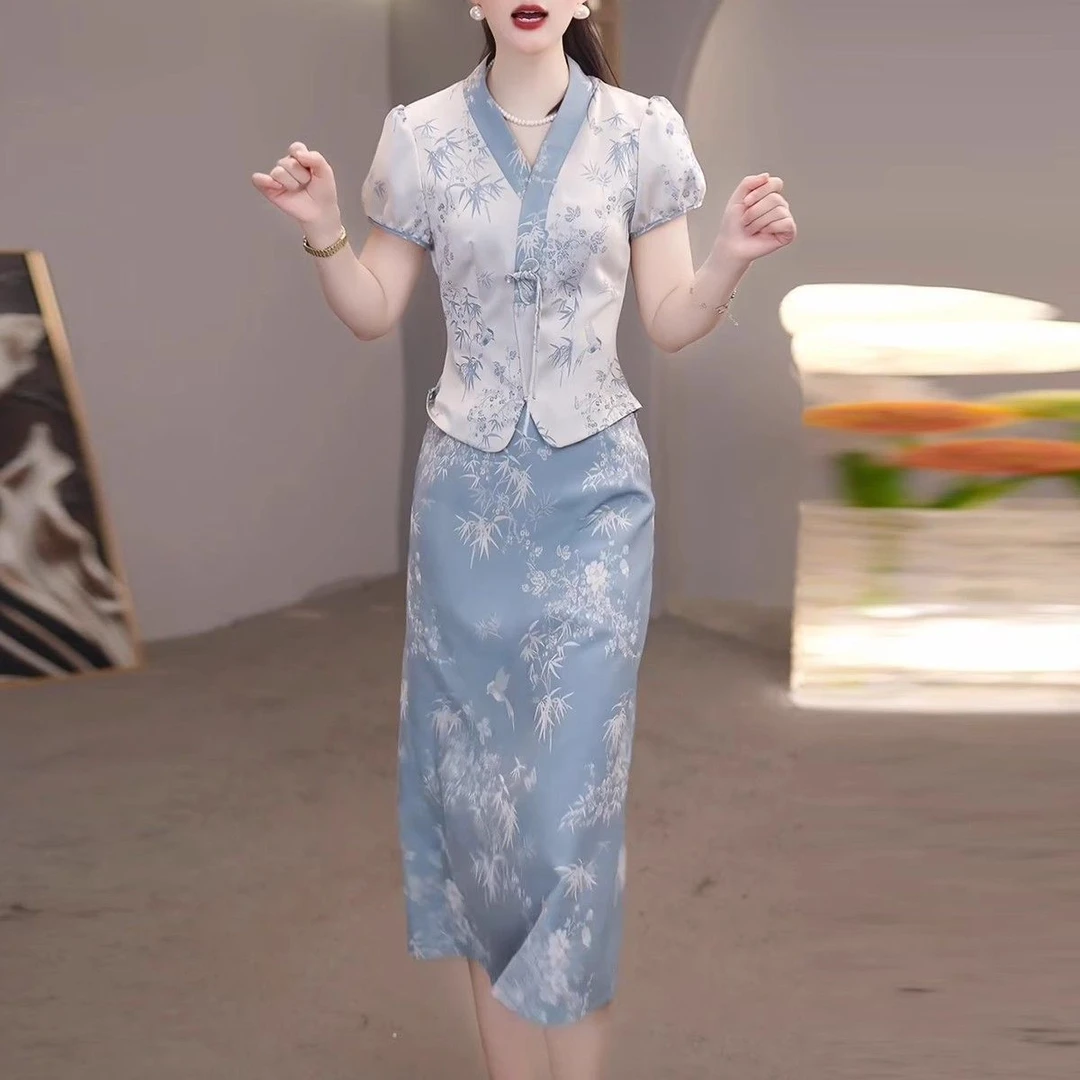 高档冰丝缎蕾丝礼服裙2025夏新款气质设计感上衣两件套装半身裙子