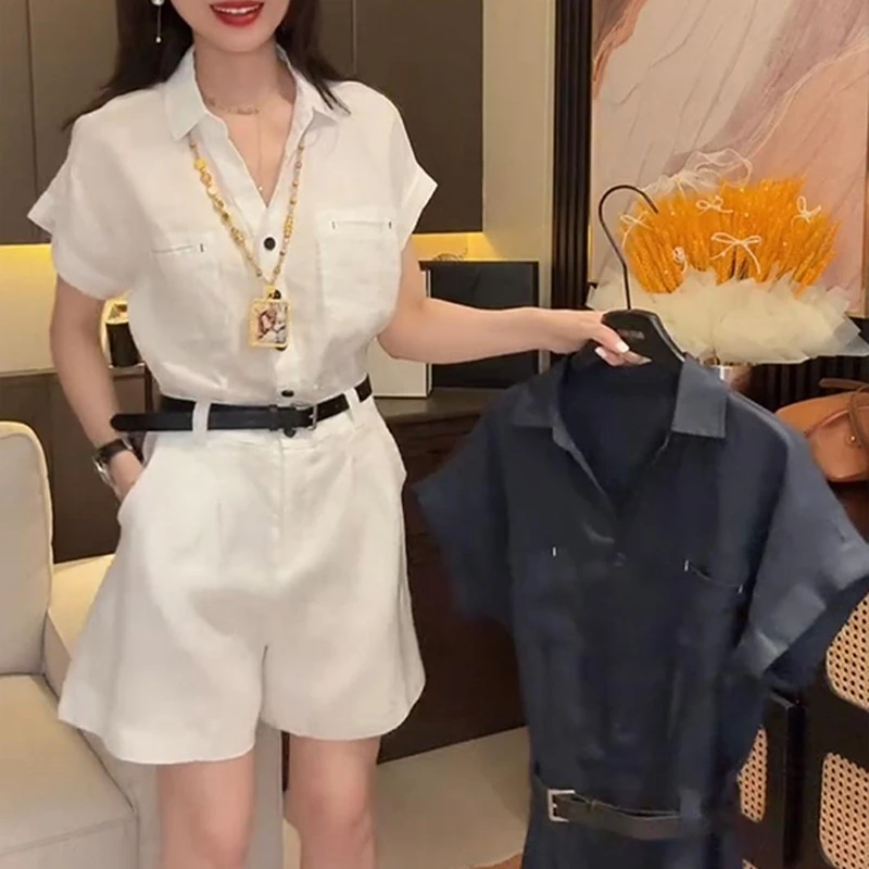 洋气减龄轻薄连体短裤2025夏季新款宽松显瘦百搭时尚纯色连体裤