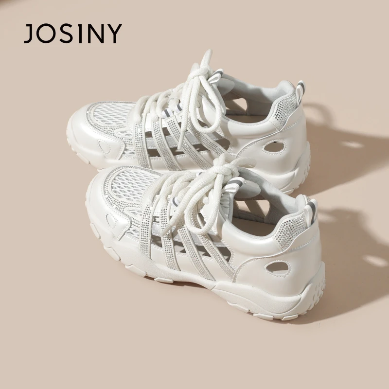 卓诗尼网面透气运动凉鞋女2025夏季新款百搭轻便厚底增高休闲鞋子