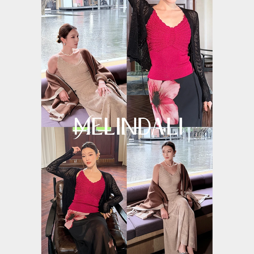 Melinda Li【金凤蝶】梦颖私服金葱纱线手钩蝴蝶针织吊带郁金香半裙
