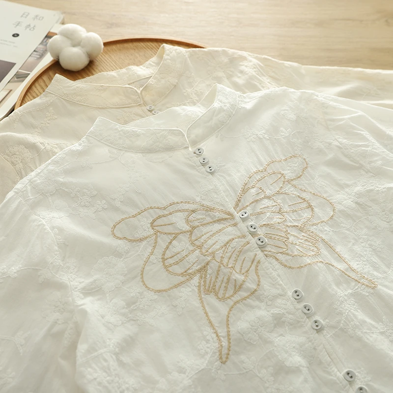 2061提花工艺重工刺绣长袖衬衣女秋季新款国风宽松显瘦百搭休闲