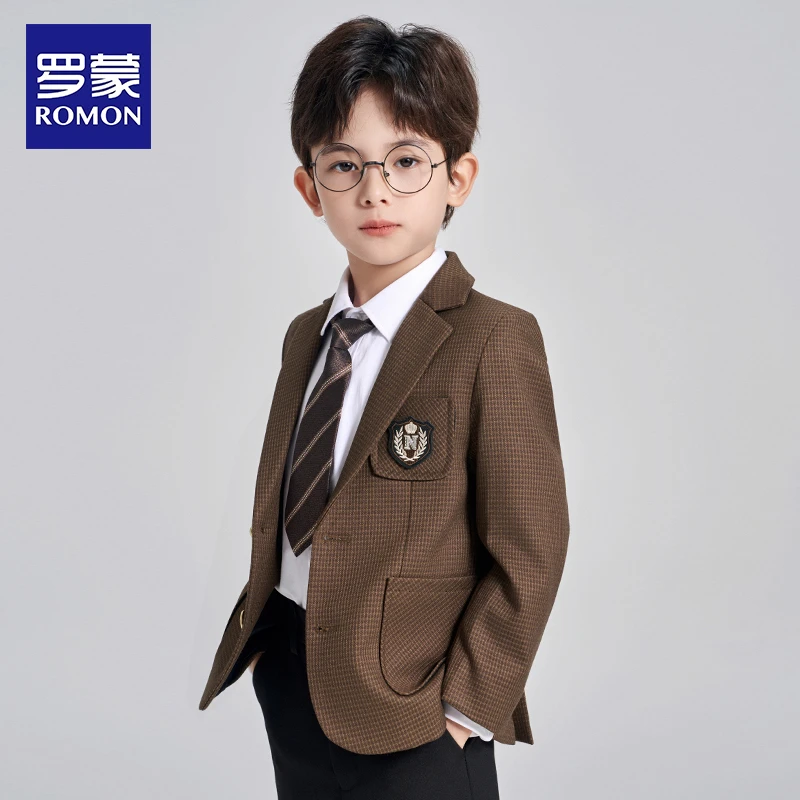 罗蒙儿童西装套装2025新款学院风西服外套主持人礼服男童演出服秋