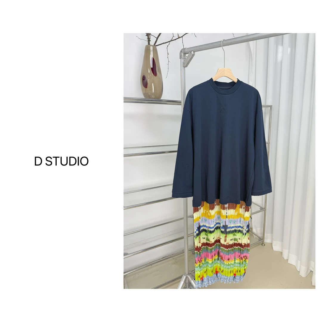 D DSTUDIO 卫衣拼接褶皱碎花连衣裙D2262