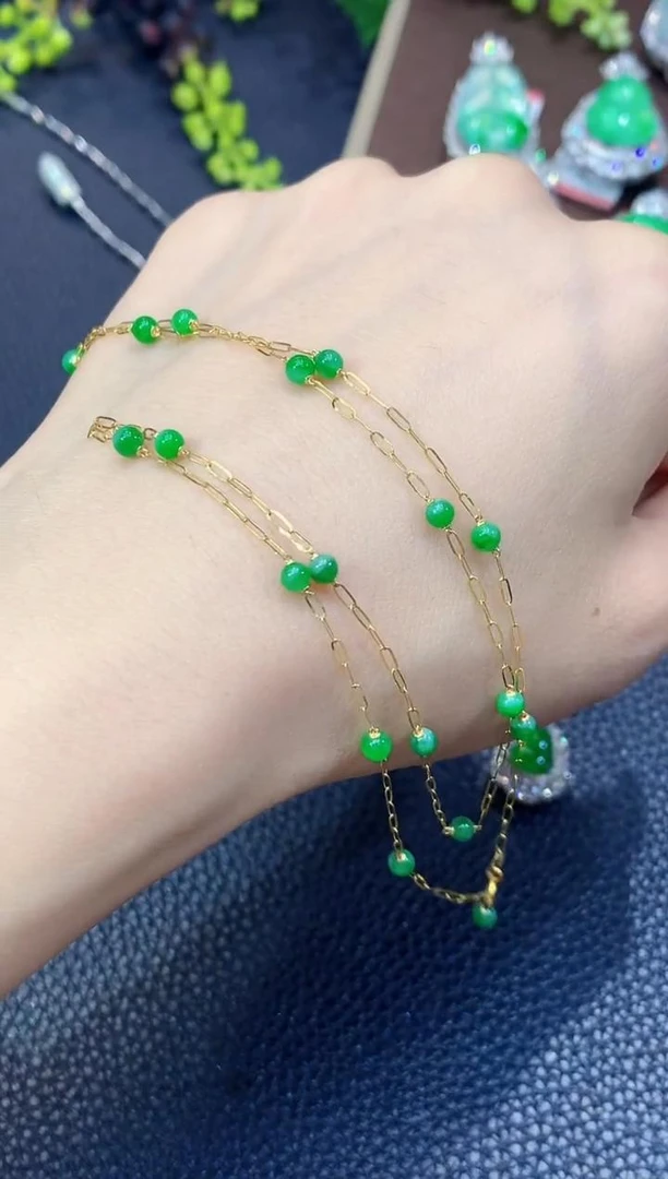 【云中意】18K金翡翠珠子项链-多样性发货-zjh