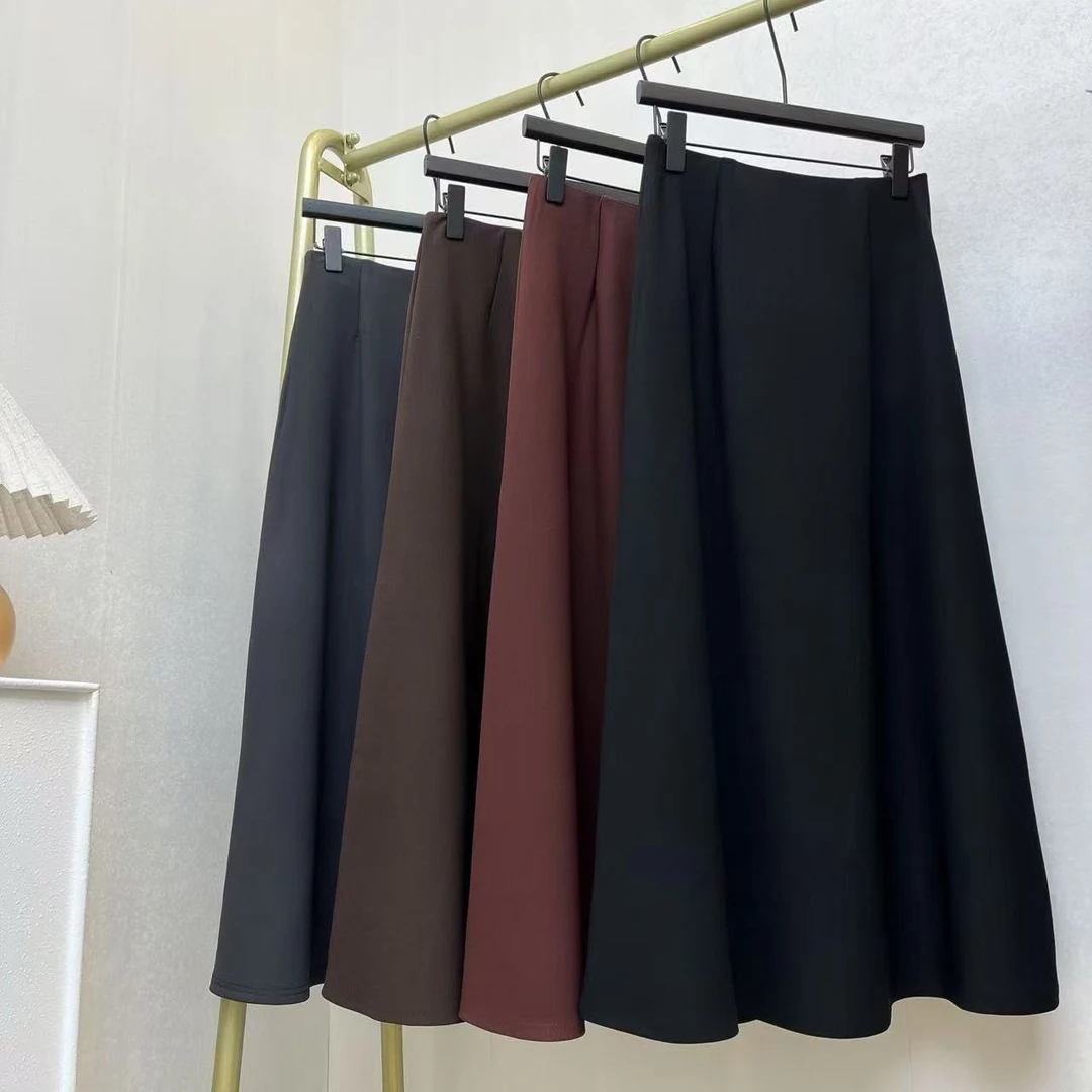 黑色西装拼接半身裙子2024春夏新款高腰a字裙显瘦中长款伞裙女