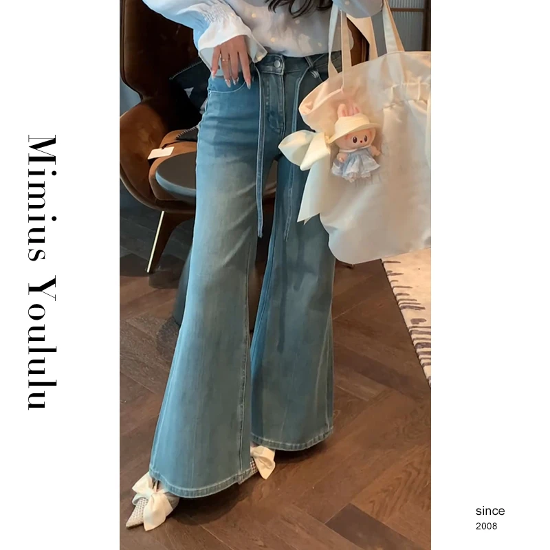 【mimius】&喵喵 高腰直筒微喇抽绳牛仔裤 WG02046