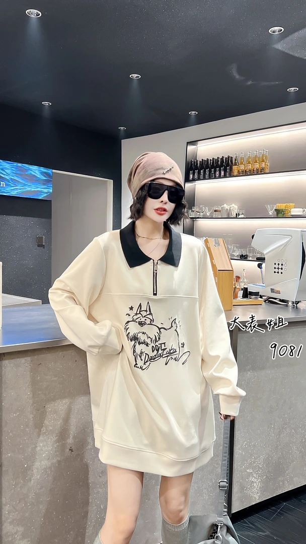 9081大码polo领美式复古卫衣秋季胖妹妹oversize宽松显瘦遮肉上衣