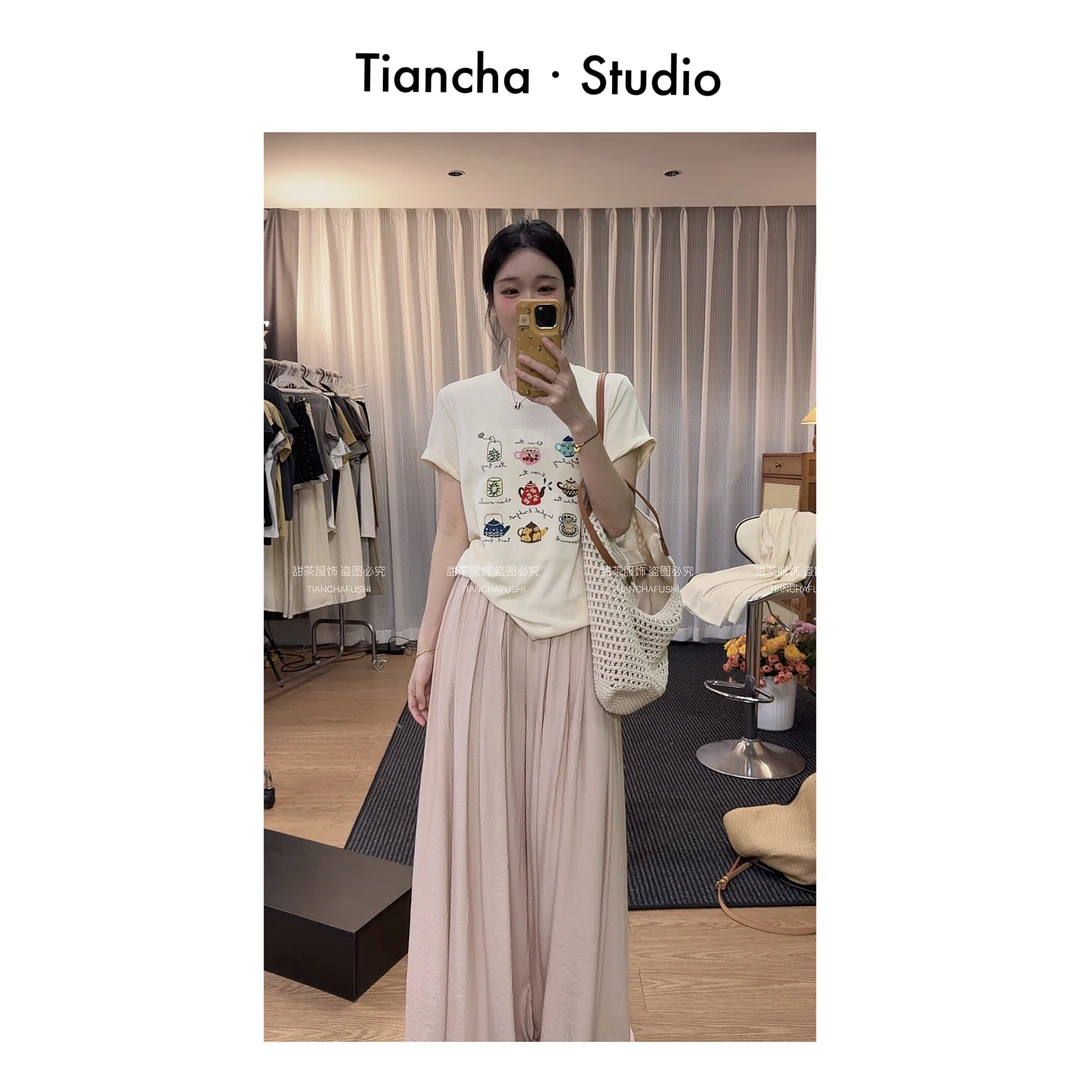 sweet 【九壶茶】】M410#夏季韩版风正肩短袖T恤女气质百搭气质