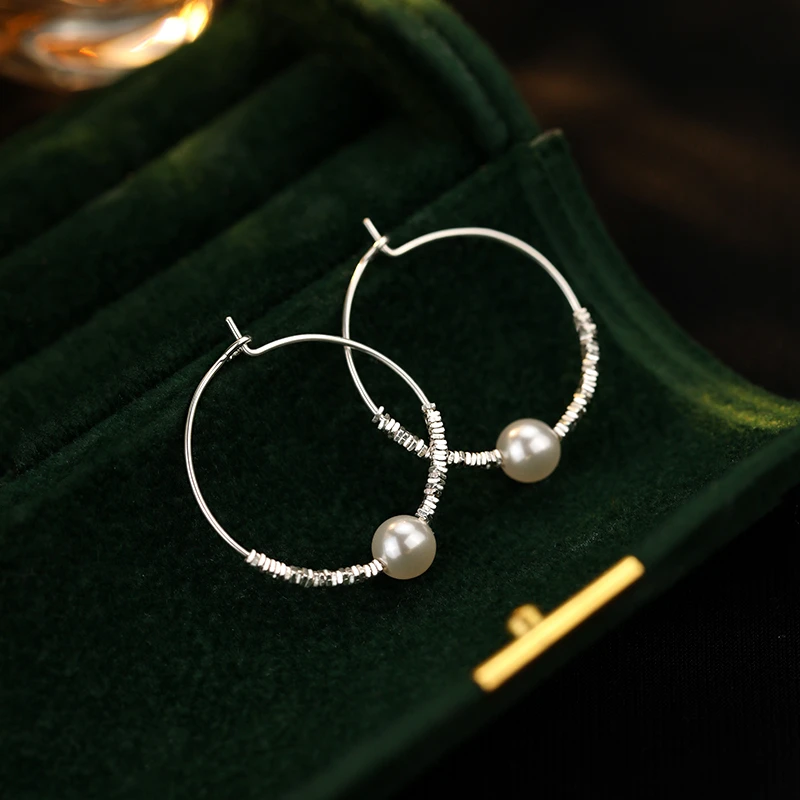 纯银碎银人工仿女小众设计新爆款高级珍珠耳环耳钉耳饰