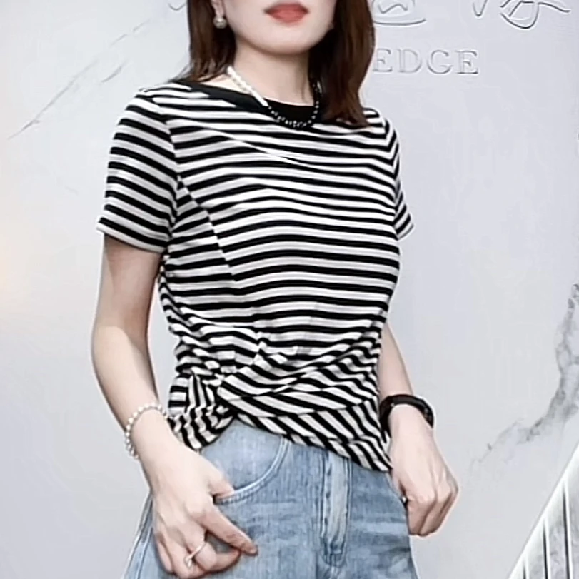 【玫瑰缘】韩版气质网红显瘦短袖夏季圆领百搭简约体恤休闲短袖