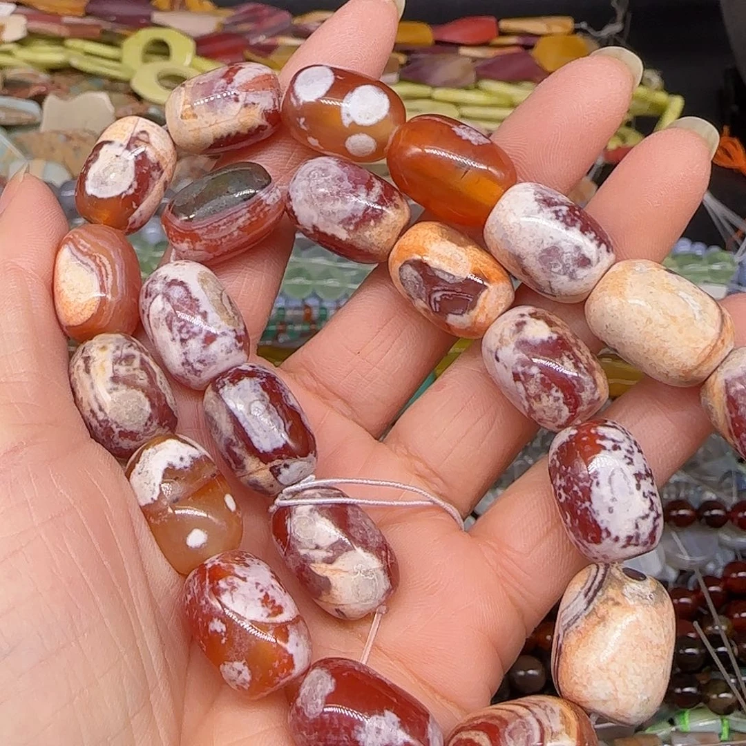 玛瑙/玉髓合金珠宝半成品钙化玛瑙桶珠12mm一条