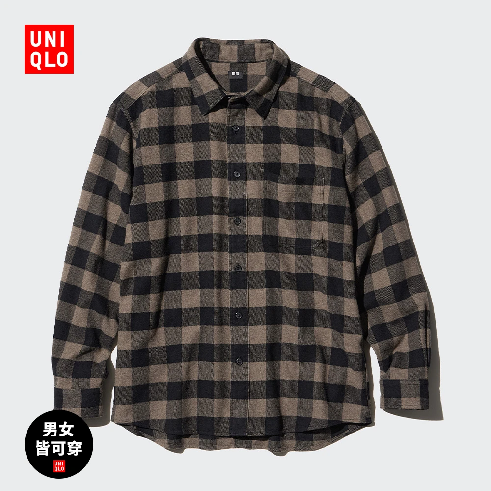 优衣库男女装法兰绒格子衬衫长袖衬衣休闲百搭470187