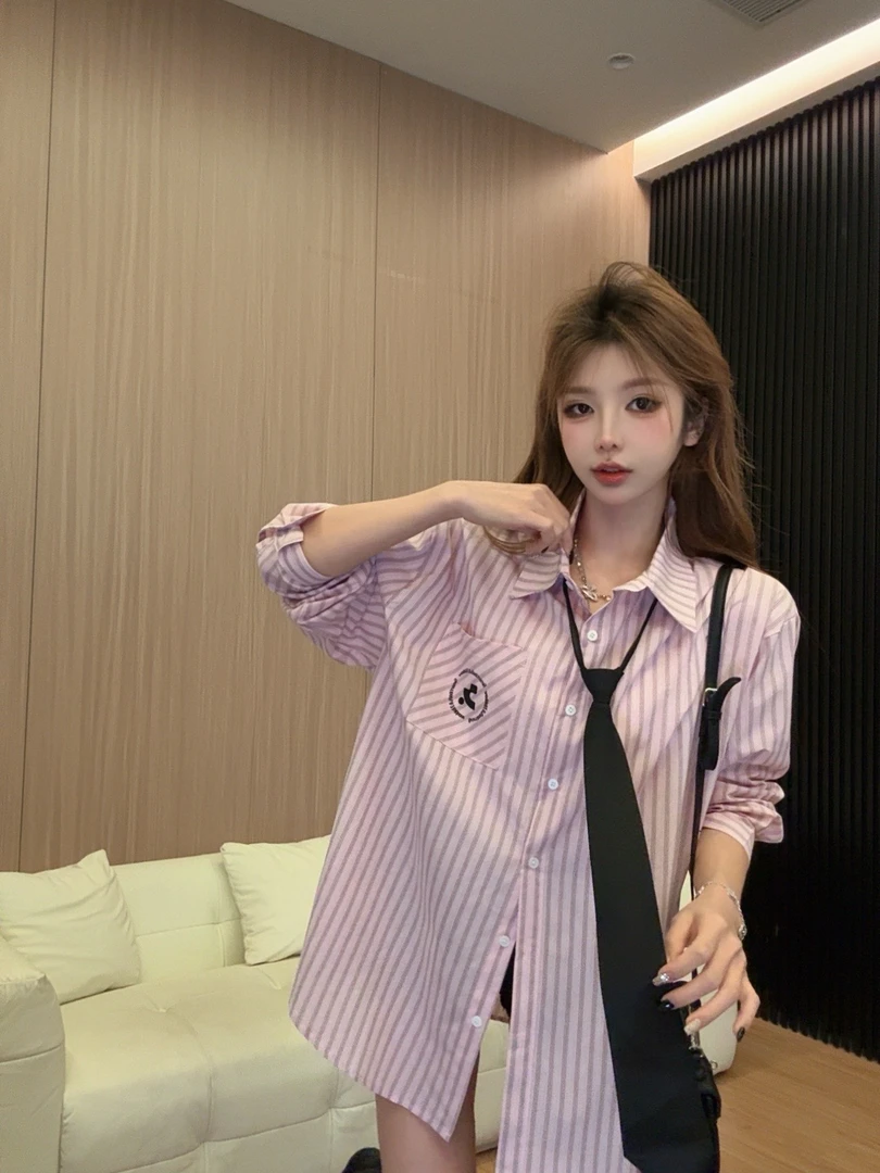 慎拍李馨儿【干枯玫瑰】气质休闲百搭小众洋气宽松韩版格纹长袖衬衫