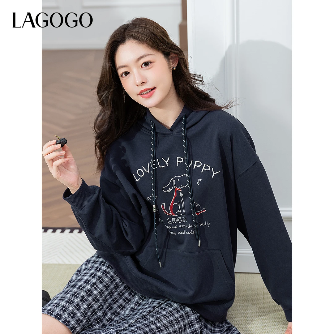 【芋总专属】lagogo2025新款可爱修狗松弛落肩学院卫衣女OCEE418G21
