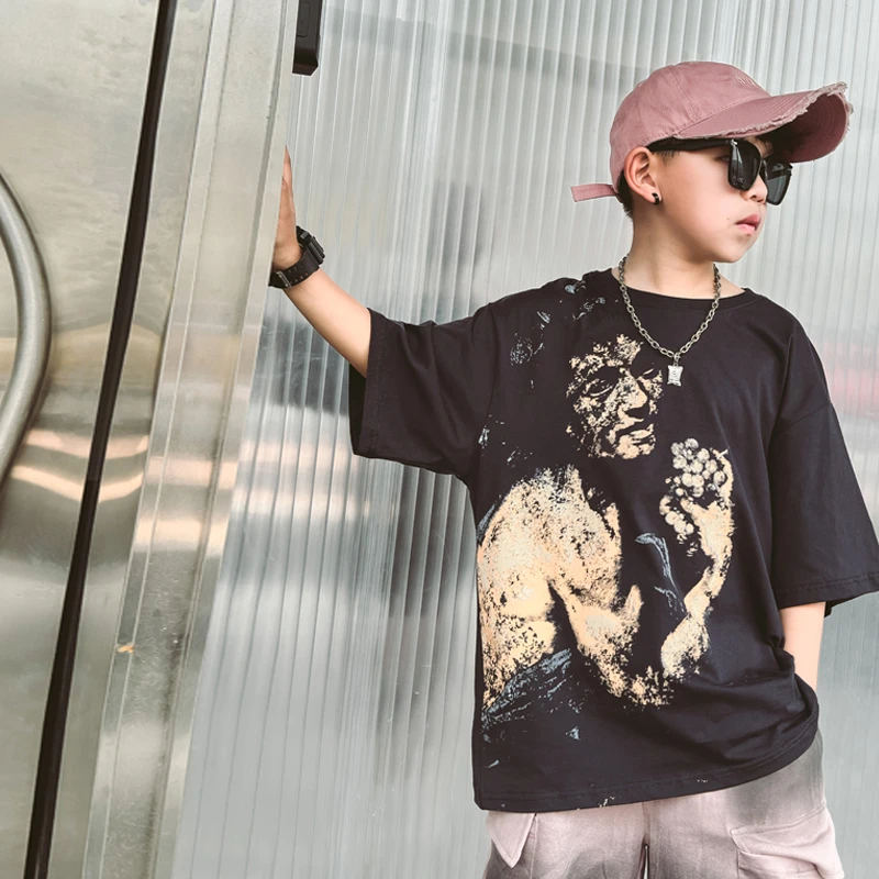 儿童人头印花短袖t恤男童夏装半袖打底衫圆领体恤男孩上衣S7013