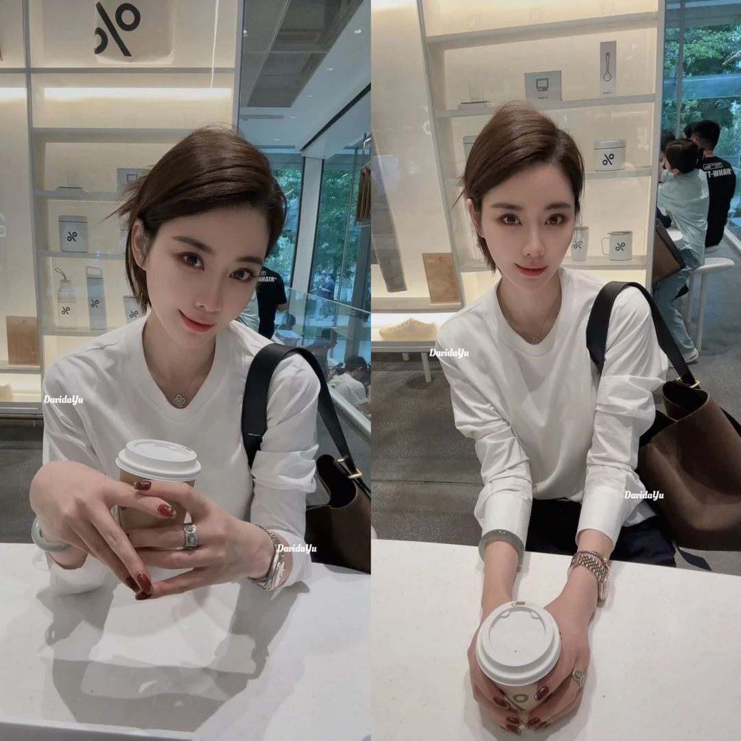 【拼接上衣】秋季新款时尚百搭袖子拼接白色T恤 69881