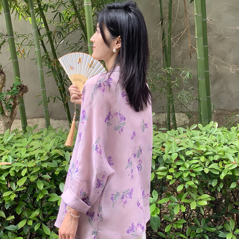 【紫气东来】原创中国风夏新款新中式苎麻盘扣开衫外套防晒上衣套装