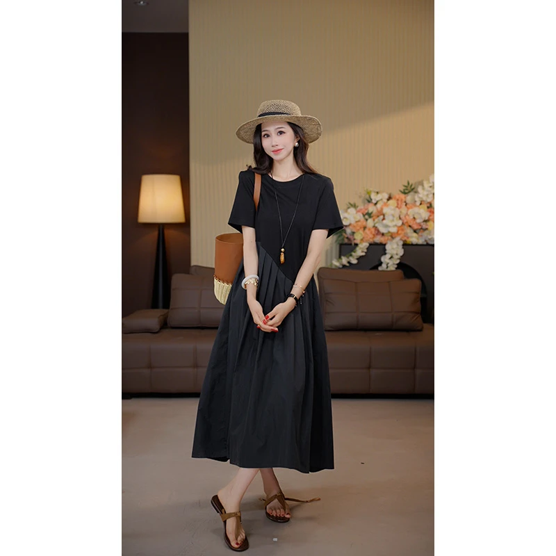 雷雷赫本风黑色时尚显瘦棉质舒适气质连衣裙