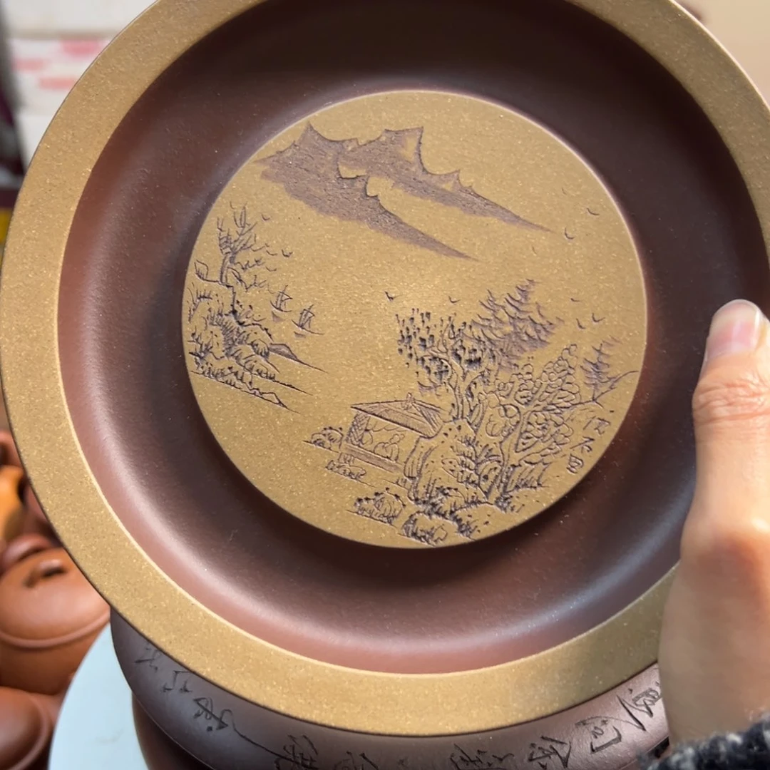 紫砂茶壶江*紫砂茶盘山水