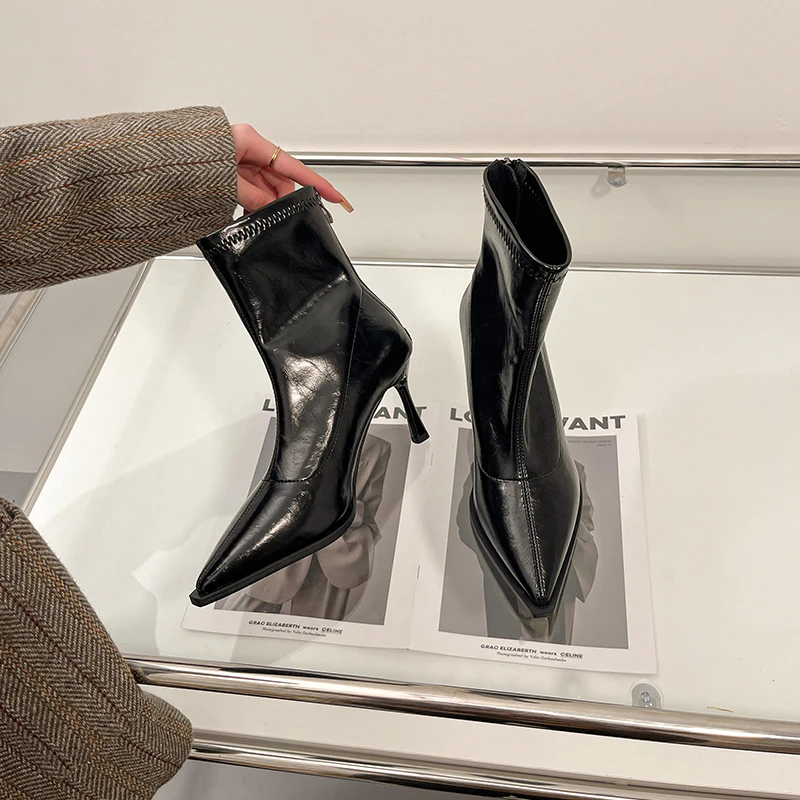 2025年新款细跟时装靴瘦瘦靴秋冬短靴尖头秋冬季单靴气质女鞋百搭