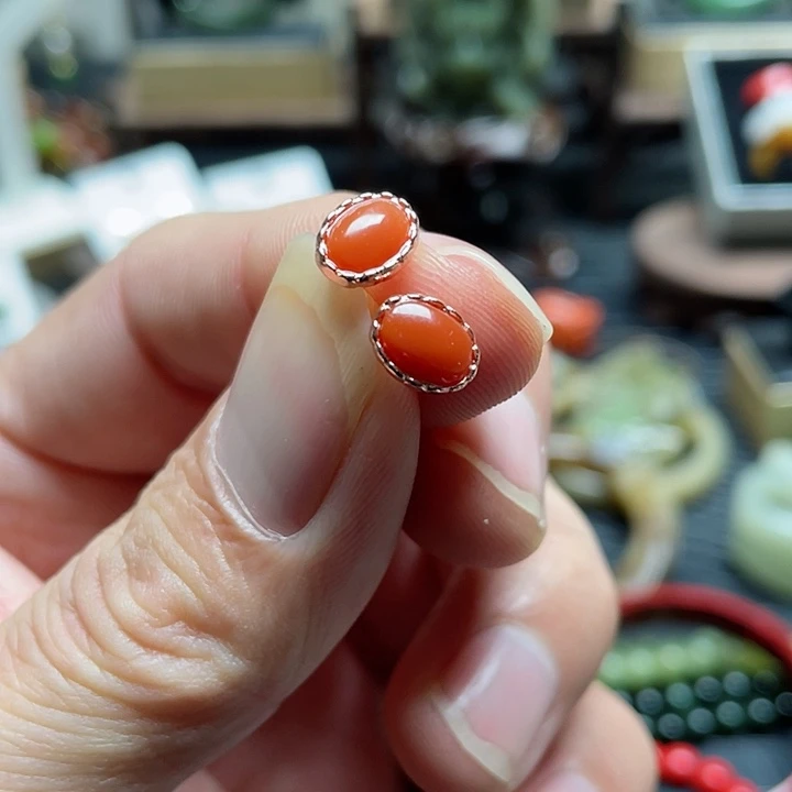 南红玛瑙耳饰银S925镶嵌