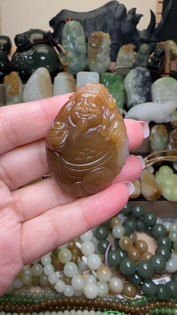和田玉红糖财神吊坠