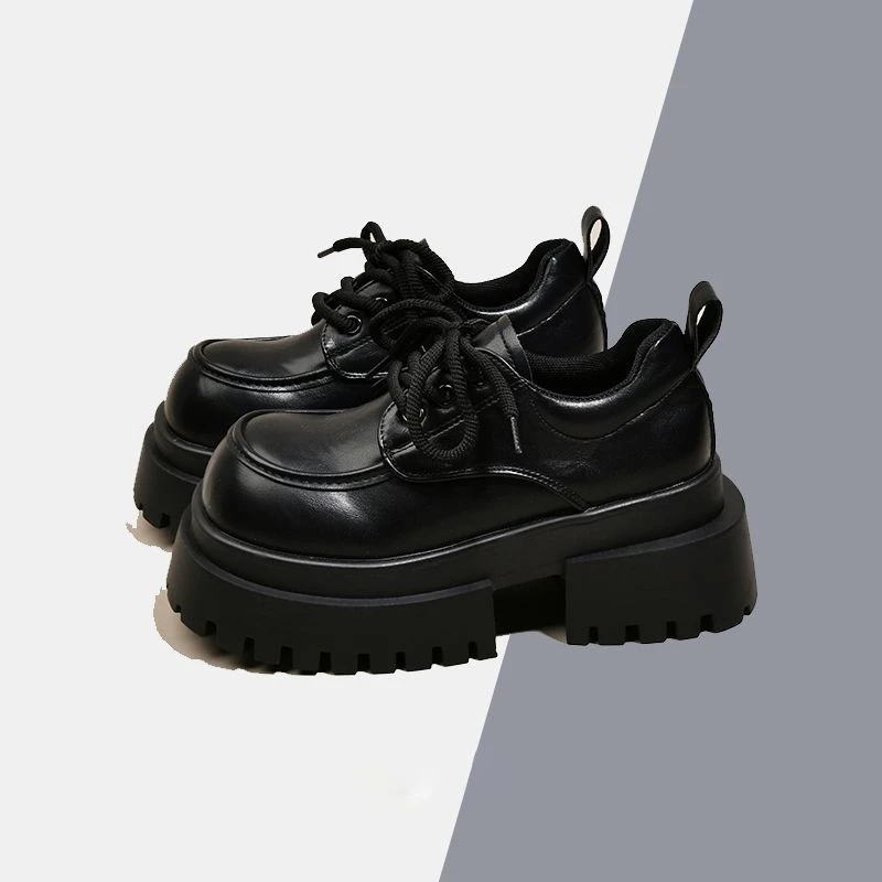 厚底百搭英伦学院风复古jk乐福单鞋大头系带小皮鞋女2025春季新款