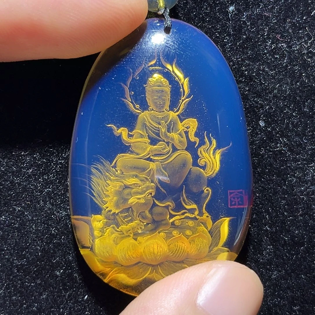 蓝珀未镶嵌珠宝奇石431文殊菩萨