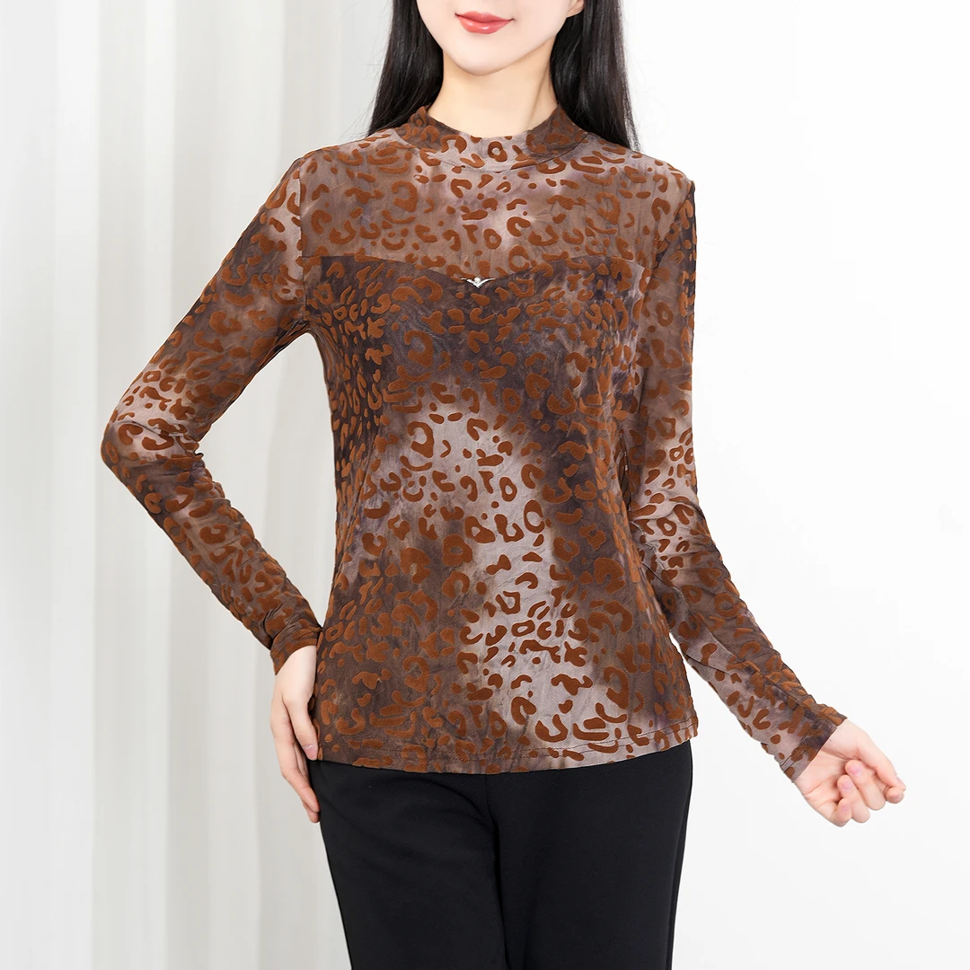 【春季上新】韩版豹纹洋气时尚气质圆领百搭长袖小衫CC5277  衣长58
