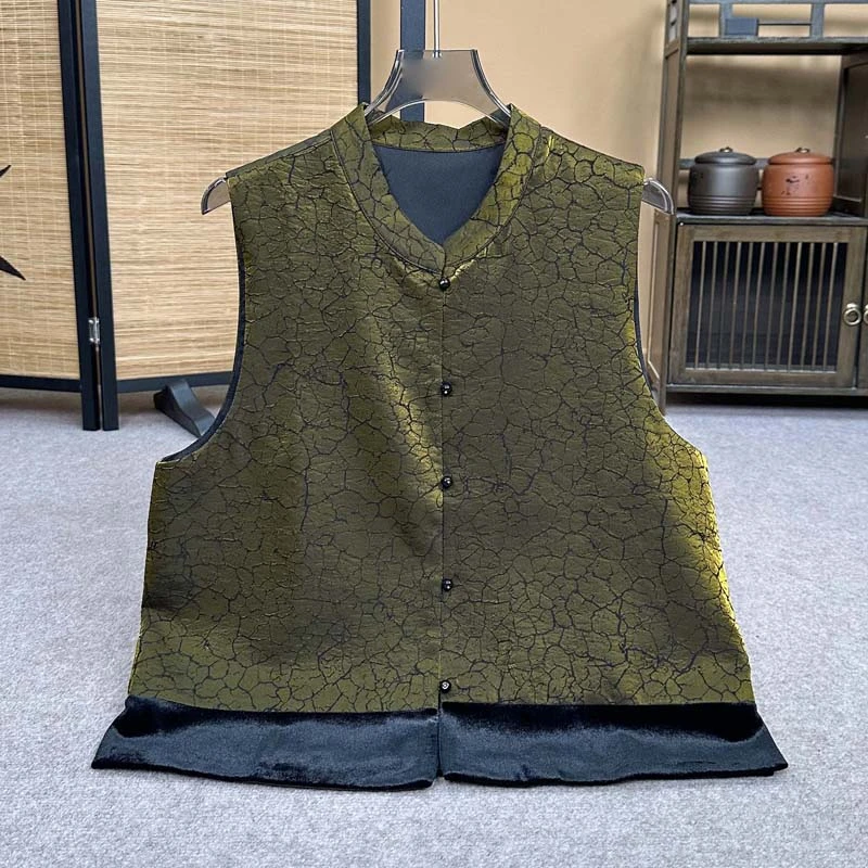 1502双面色缎龟裂纹适合新中式的金龟植物丝莨香云纱服装面料马甲