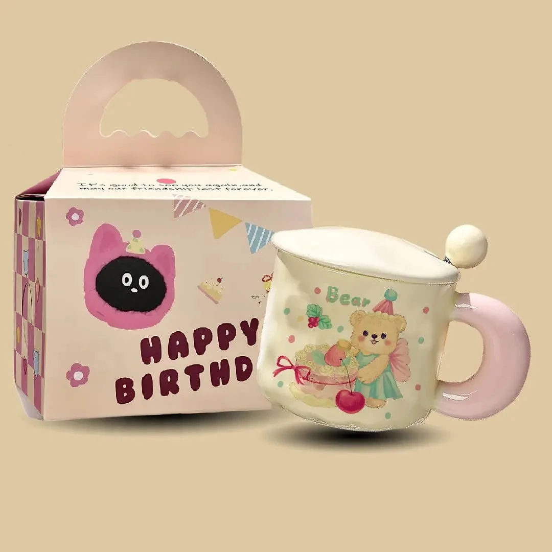 少女心小熊马克杯可爱风卡通家用带手柄杯喝水送姐妹朋友精致礼物