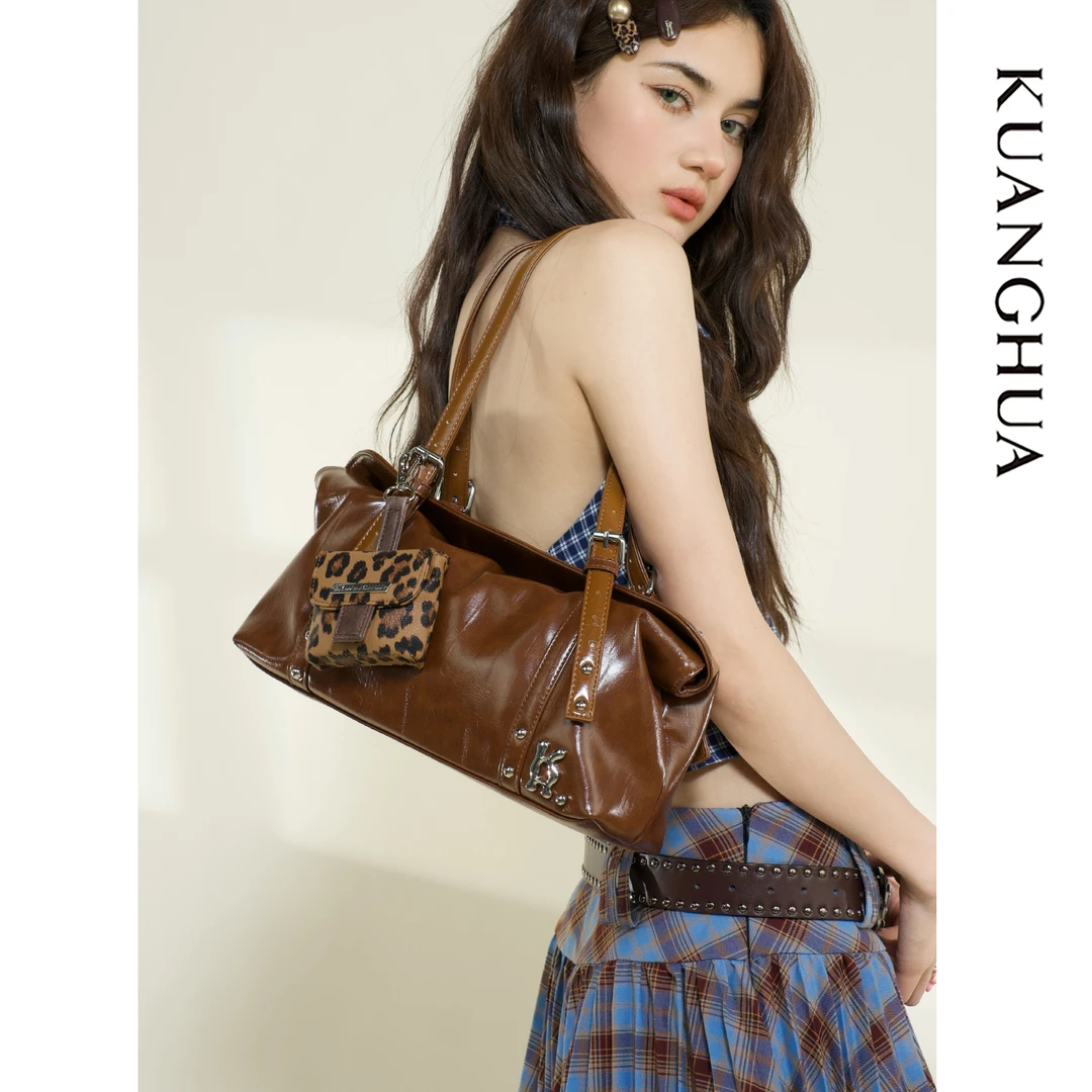 KUANGHUA哐花棕色腋下包美拉德手提单肩斜挎包女高级感托特包通勤